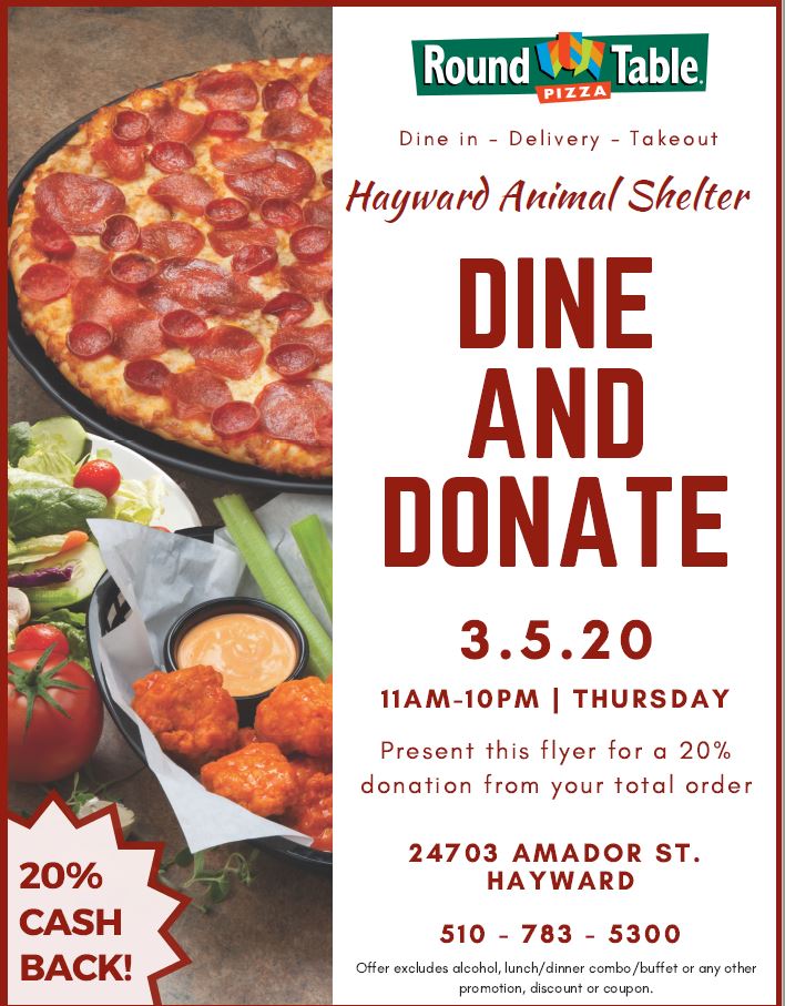 Hayward Animal Shelter Dine Donate, Is Round Table Doing Lunch Buffet